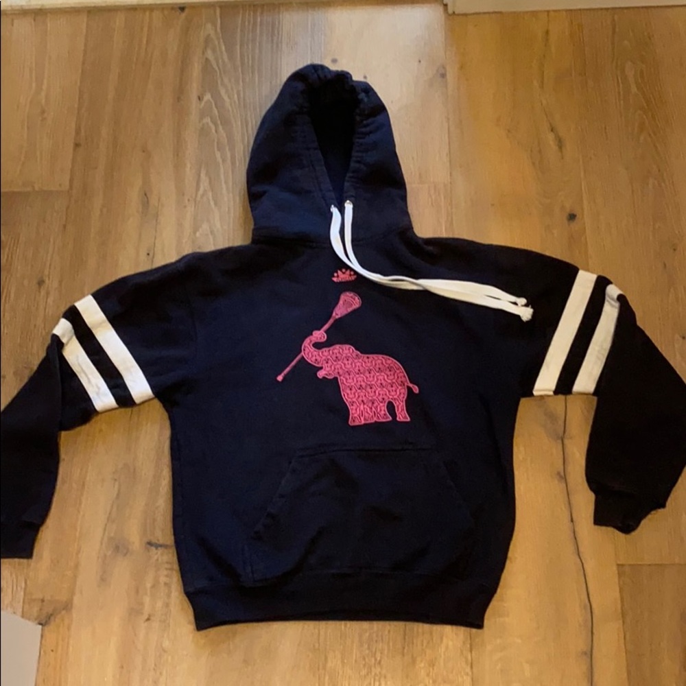 Navy Sweatshirt with Elephant playing lacrosse